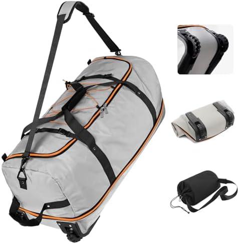Vomgomfom Wheeled Collapsible Duffel Bag,110L-140L Expandable Checked Luggage, No-Telescopic-Handle with Anti-Burst Zipper & Reinforced Frame,Grey