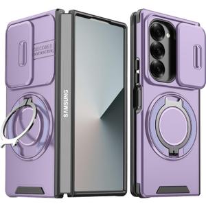 Guppy Magnetic Case for Samsung Galaxy Z Fold 7, [Compatible with MagSafe] with Magnetic Ring Kickstand 360Rotatable Slim Shockproof Bumper Thin Cover, Matte PC Cover Phone Case-Purple