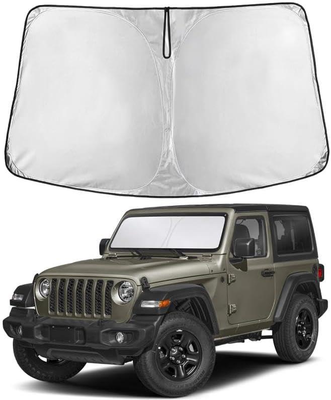EcoNour Windshield Sunshade for Jeep Wrangler & Gladiator 2018-2024 2025 2026, Sun Visor for Front Windshield & Window Sun Shade Cover, UV Heat Blocker & Protector, Car Accessories