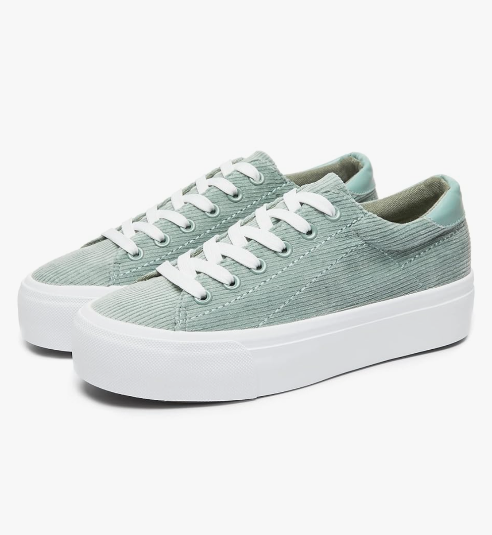 THATXUAOV Womens Platform Sneakers White Tennis Shoes Casual Low Top Fashion Sneakers, Size: 8
