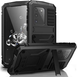 Compatible for Samsung Galaxy S20 Plus Case, Aluminum Metal Gorilla Glass Waterproof Shockproof Military Heavy Duty Sturdy Protector Cover Hard Case Black