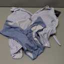 ZAFUL Womens Tankini Bathing Suits Modest Two Piece Swimsuit Smocked Push Up Slimming Tankinis with High Waisted Full Coverage Bottom Sexy Retro Adjustable Straps Tummy Control Swimwear Striped Blue L