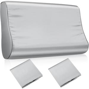 Breling 2 Pcs Silk Pillowcase for Memory Foam Neck Satin Pillow Case for Contoured Support Headrest Wave Shape Soft Smooth Headrest Cover (Light Gray)