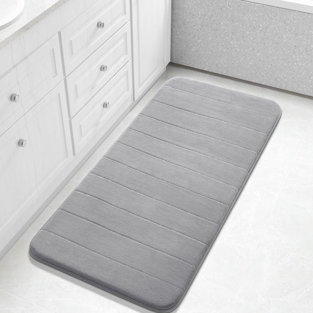 Yimobra Long Bath Mat 44"x24", Super Soft Quick Dry Memory Foam Bathroom Rug, Water Absorbent, Non Slip Backing Machine Washable for Tub Shower, Thick Comfort Support, Gray 