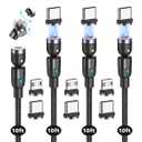 CJOY Magnetic Charging Cable Pack (4 x 10ft), 540 Rotation USB Nylon Braided Magnetic Phone Charger for Type C, Micro USB