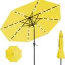 9FT Solar Umbrella 32 LED Lighted Patio Umbrella Table Market Umbrella w/Tilt and Crank Outdoor Umbrellas for Garden, Deck, Backyard, Pool and Beach, Yellow