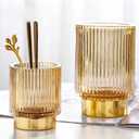 DASITON Makeup Brush holder Organizer,Crystal Cosmetic Makeup Brush Glass Brushes Storage Holder, Vintage Make Up Brush Cup Pen Pencil Holder striped vase(Coffee L)