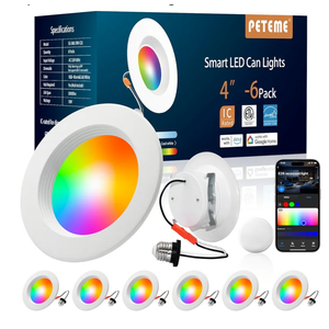 Peteme E26 Retrofit LED Recessed Lighting 4 Inch, IC Rated ETL Certified Smart Can Light Baffle Trim Style, RGBCW Dimmable Color Changing Soffit Downlight Compatible with Alexa/Google, 800LM, 6 Pack