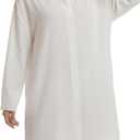 KIFOVEN Women's Print Button Down Long Sleeve Casual Beach Mini Cover Up Shirt Dress (White, M)