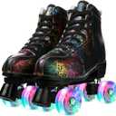 Roller Skates for Women and Men Cowhide High-Top Shoes Classic Double-Row Roller Skate Four-Wheel Roller Skates for Men Girls Unisex (45--10.82''--Men:11-Women:12, lightning black flash wheel)