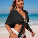 ZAFUL Boho Beach Cover Ups for Women Sarong Coverups Sheer Bikini Chiffon Wraps Skirts for Swimwear (Black), One Size