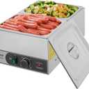 VEVOR Commercial Food Warmer, 1200W Electric Stainless Steel Steam Food Warmer, Fast Heating Countertop Buffet Bain Marie with Two 1/2 Size Food Pans, for Catering, Restaurants, Parties & Buffets