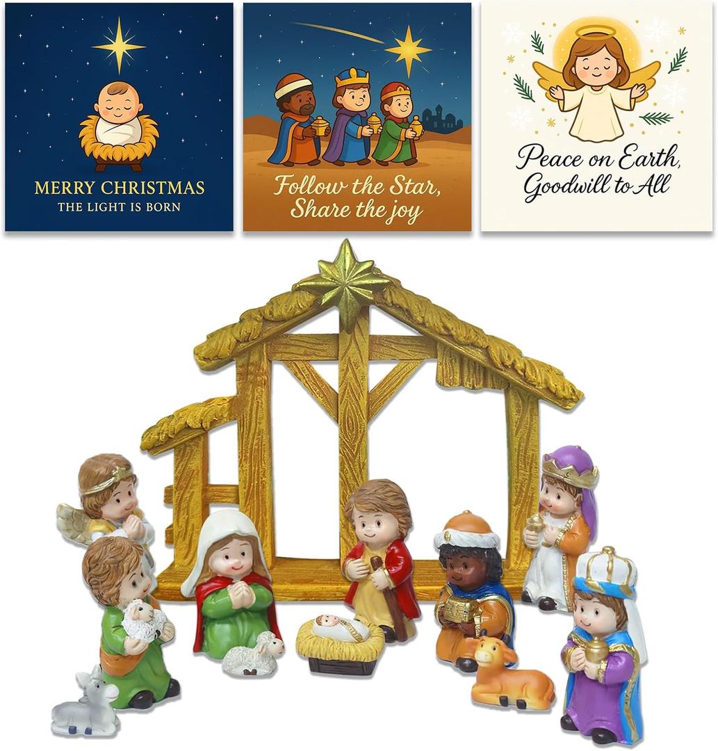 2025 Nativity Scene Figurine Set, 12-Piece Christmas Manger Display with Holy Family & Three Wise Men, Tabletop Creche Dcor for Mantel, Tiered Tray or Entry Table, Gift-Boxed Holiday Decoration