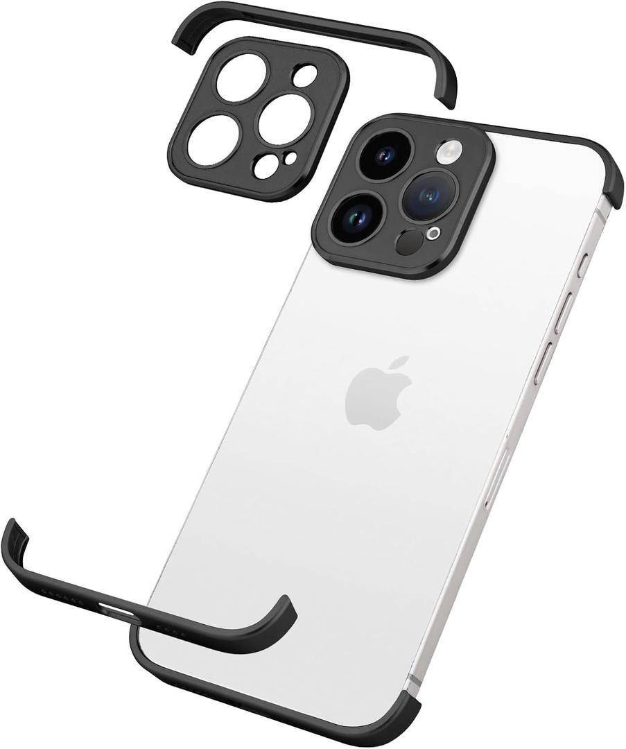 Metal Frameless Phone Case Compatible with iPhone 12 Pro Phone Models Minimalist Bumper Shell (Black Metal)