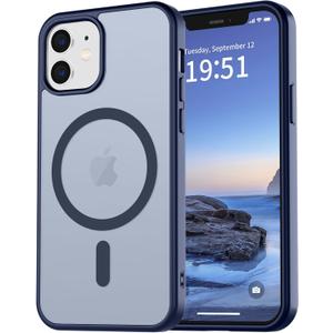 vnnink for iPhone 12 Case & iPhone 12 Pro Case,Magnetic Matte Military Grade Drop Protection Translucent Cell Phone Cover - Slim Rugged Durable Shockproof Bumper Cover-Navy Blue