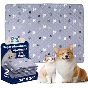 BumaiGo Washable Pee Pads for Dogs, 2-Pack 34x36in Reusable Puppy Pads, 100% Waterproof and Non-Slip Whelping Pads, Super Absorbent Pet Training Pads for Potty Training, Playpens, Crates and Couches
