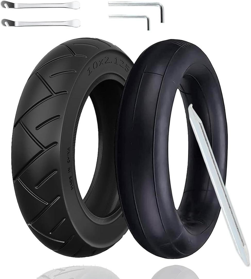 Cooryda 10x2.125 Tire and Inner Tube,10x2.125 Inner Tube for Electric Scooter Tire Replacement Wheels with 0 Valve Stem for 10inch Tires with 6inch Rims(1 inner+1 outer)