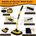 WillingHeart 15 Curved Car Wash Brush with Long Handle 43" Extension Pole RV Truck Microfiber Cleaning Mop Auto SUV Wheel Boat Exterior Interior Detailing 2 in 1 Carwash Duster Not Hurt Paint, Yellow