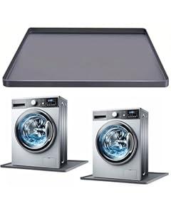 Washing Machine Pan Silicone Mat 27" x 27" with 0.6" Raised Edges – Non-Slip Waterproof Drip Tray, Anti-Vibration Soft Mat for Under Washer or Dryer, Floor Leak Protector for Laundry Room (Grey)