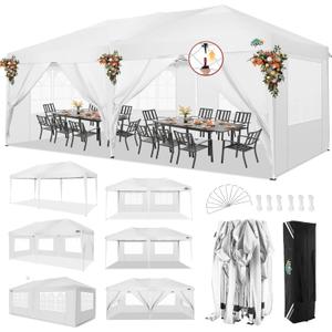 COBIZI Canopy 10x20 Pop Up Canopy with 6 Sidewalls,Waterproof Canopy Outdoor Event Shelter UPF 50+ Gazebo Portable Tents for Parties Beach Camping Wedding Commercial Instant Easy up Canopy 10x20,White