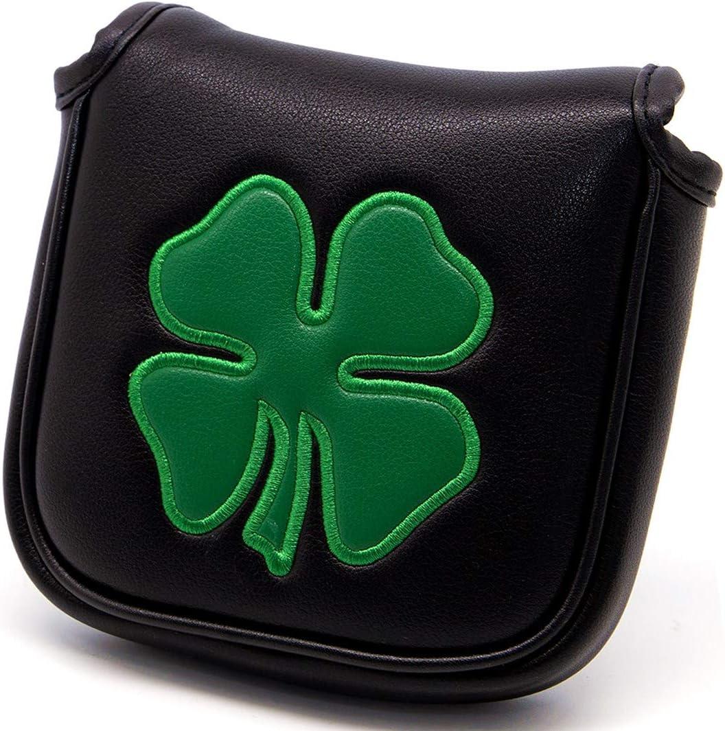 barudan golf Lucky Shamrock Heel Shaft Mallet Cover Square Mallet Putter Cover Headcover Magnetic for Scotty Cameron 6M DB Taylormade Spider S Ping (Black)