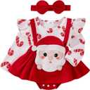 Newborn Baby Girl Clothes Long Sleeve Romper Onesie Toddler Infant Dress Fall Winter Outfit (12-18 Months, A Red Santa)