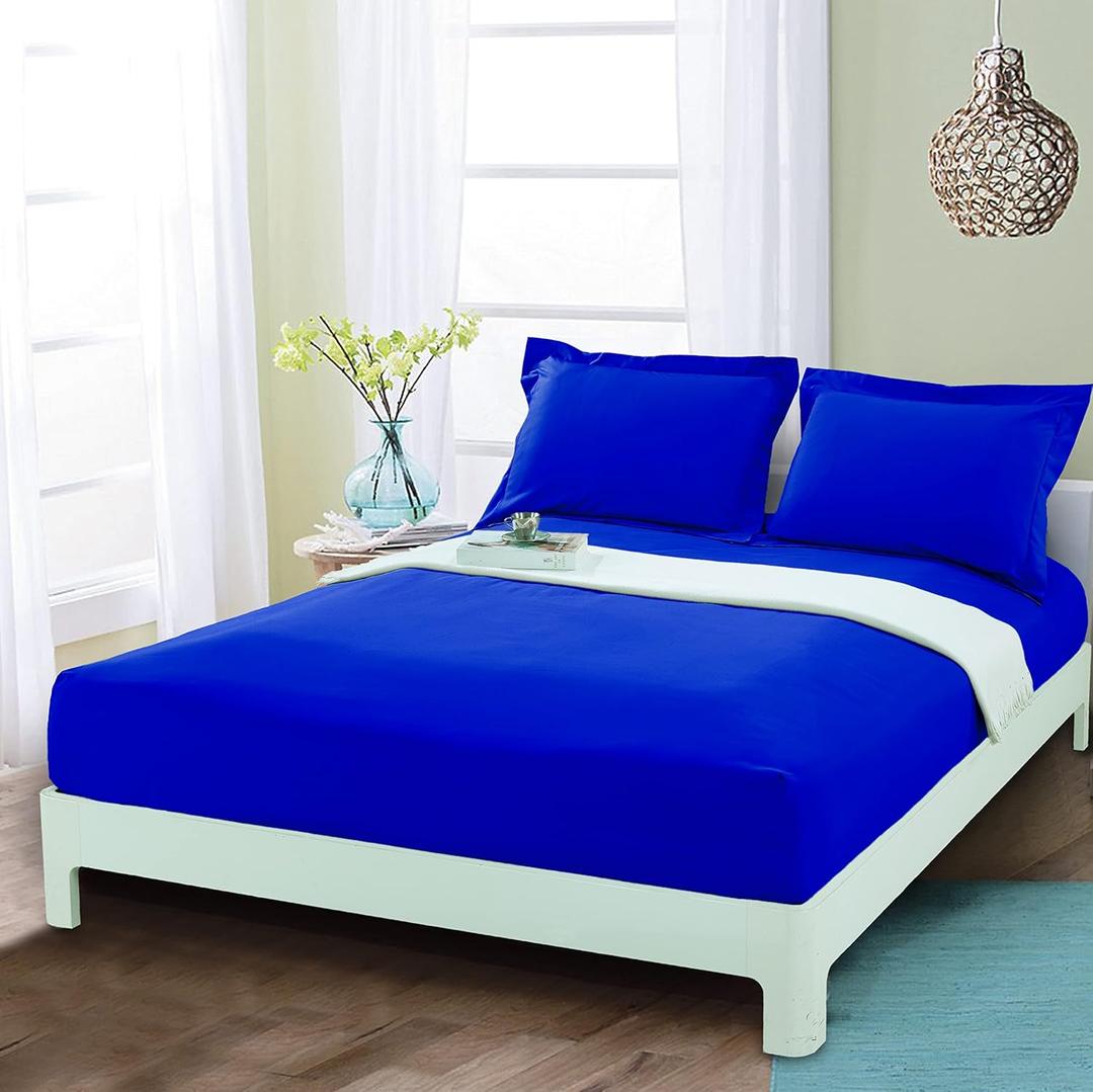Mocassi California King Fitted Sheet - Deep Pocket Cooling Sheets up to 16 inch - Hotel Luxury 1800 Premier - Softest Sheet - Wrinkle Resistant - (1) Bottom Fitted Sheet, Cali King, Imperial Blue