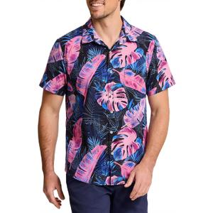 KYKU Men's Hawaiian Shirt Short Sleeve Button Down Beach Shirt with Pocket (Pink, M)