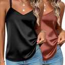 Zeagoo Silk Camisole Tops for Women 2025 V Neck Satin Tank Top Spaghetti Strap Cross Back Sleeveless Summer Blouses, S