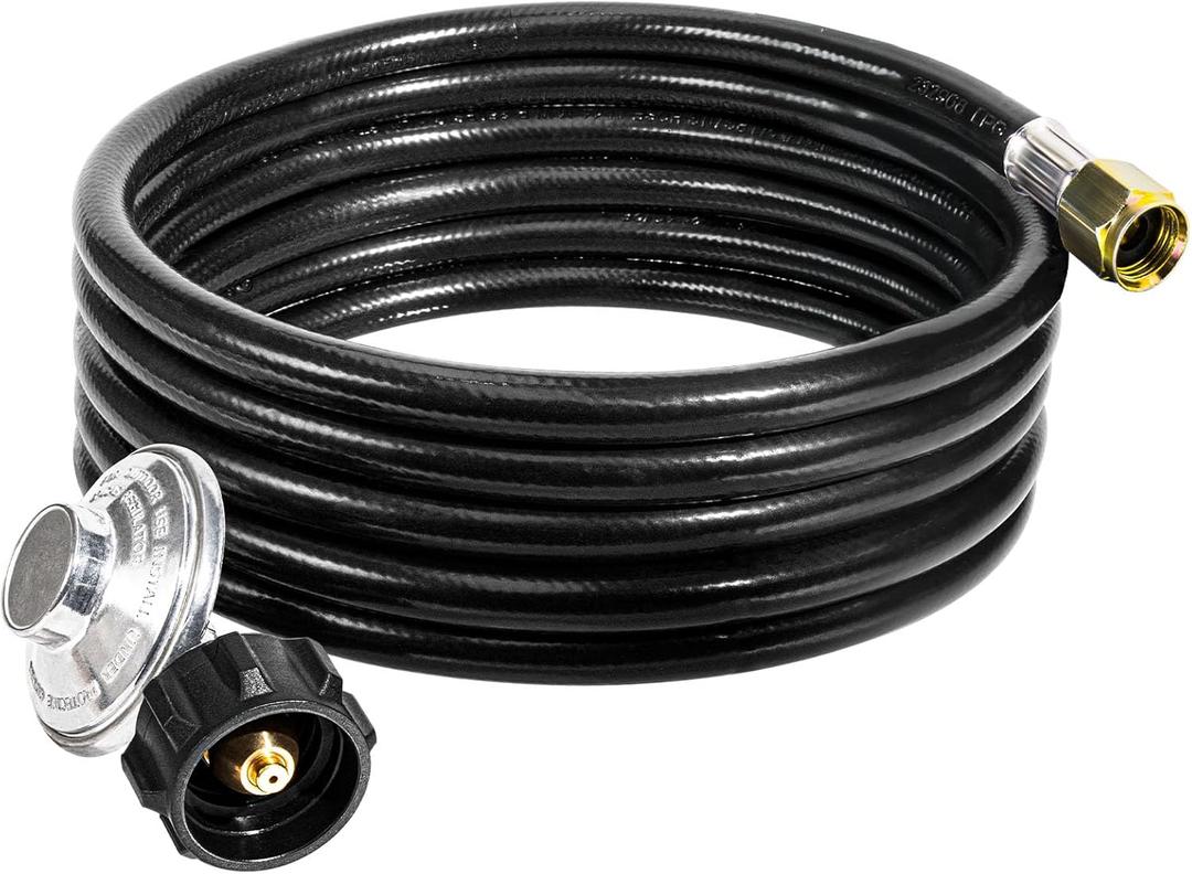 DPB 12Ft Propane Regulator Hose with 3/8" Female Flare NUT, Universal QCC1 Male Fitting Hose and Regulator for Most LP Gas Grill, Heater and Fire Pit Table (12Ft)