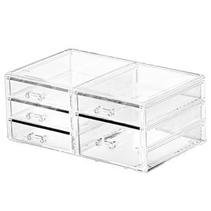 Office Desktop Storage Box,Rectangular Desktop Drawers,Plastic Makeup Storage,Containers Bins With Drawers Desk Organization Pull Out Small craft Storage Case Box Cube,Pack of 1 (Clear, 5 Drawers)