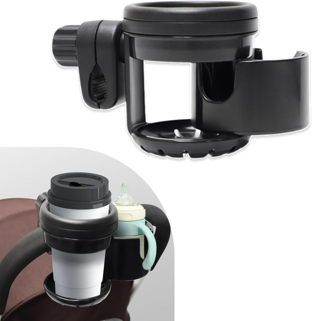 Lusinus Cup and Phone Holder with 360 Rotating Clamp Compatible with YOYO Stroller - Fits Bottles, Coffee Cups, Smartphones (2-1, Regular)