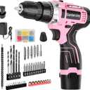 12V Pink Drill Driver Set, Women's Lightweight, 2 Batteries + Fast Charger, 2-Speed, 3/8" Keyless Chuck, 25 Torque Settings, LED for Metal/Wood DIY