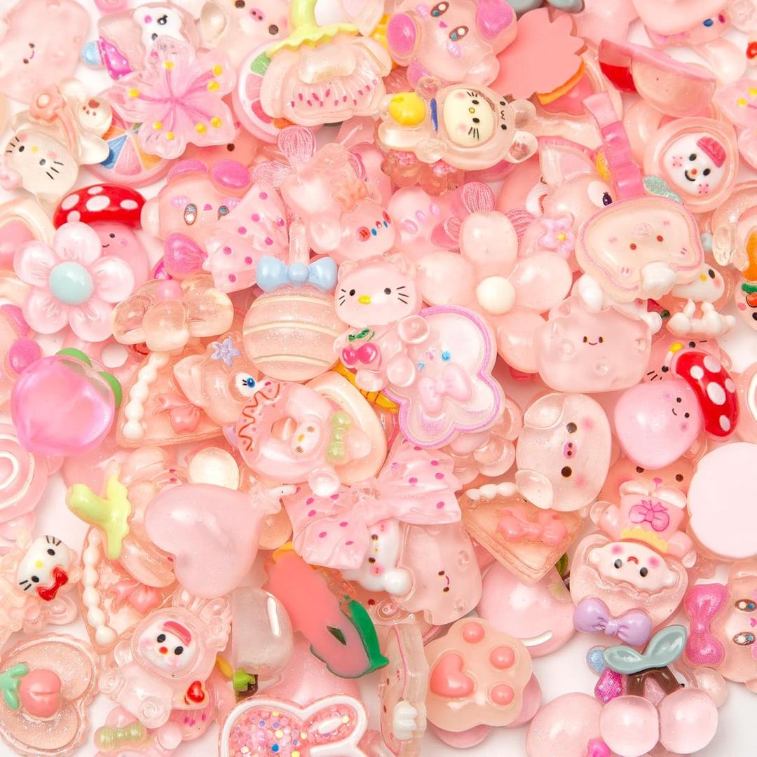 60pcs Slime Cute Set for Crafts, Resin Charms Set Ornament Scrapbooking, 3D Flatback Cute Charms for Embellishments Scrapbook and Mini Decorations (Pink)