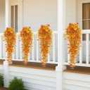 8PCS Hanging Fake Mums for Fall Decor,UV Resistant Artificial Flowers,Faux Mums for Outdoor Planters,Fall Flowers Artificial Decorations for Porch, Patio (OrangeYellow) (Black, L)