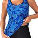 Yonique 2 Piece Tankini Swimsuits for Women with Boy Shorts Athletic Swim Tank Top Bathing Suits (Large, Blue Paisley)