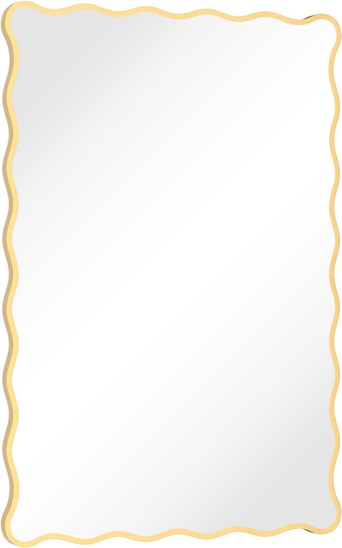 Gold Wavy Bathroom Mirror 28" x 40" Rectangle Scalloped Mirror for Wall Decor, Bathroom Vanity, Bedroom, Living Room, Entryway (Gold) (40"L x 28"W)