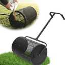 Compost Spreader 24in Peat Moss Spreader - U Shaped Comfortable Handle & Adjustable Height Powder-Coated Metal Mesh Hand Fertilizer Spreader for Garden Yard Lawn Care (Matte Black)