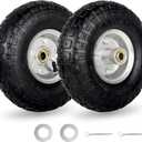 GICOOL 4.10/3.50-4" Tire and Wheel, 10" Pneumatic Tire, with 2.25" Offset Hub, 5/8" Axle Bore Hole, Sealed Bearings, for Hand Truck Trolley Dolly Garden Wagon Cart Wheel Replacement, 2 Pack