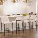 COLAMY Counter Height Bar Stools Count of 2, 25 Inch Modern Fabric Kitchen Island Stools with Back, Upholstered Counter Barstools Armless Bar Chairs with Metal Legs for Island Dining Room Bar, Beige