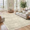 Soalmost 7x9 Area Rug for Living Room Washable Abstract Vintage Soft Thin Indoor Floor Non-Slip Carpet for Bedroom Dining Room Beige