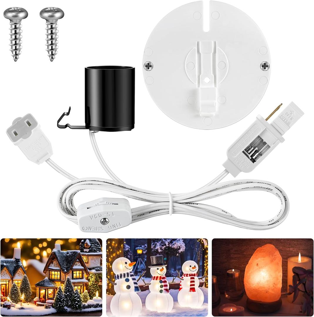 Meonum Blow Mold Light Kit Replacement, E27 E26 Single Light Cord Kit with Two Fuse Female Plug, Blow Mold Replacement Cord Socket for Indoor Outdoor Christmas Village House, Inflatable Decor (1 Set)