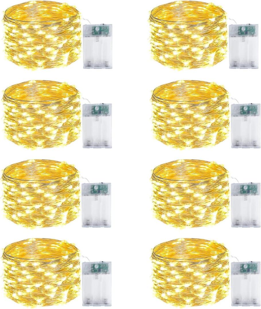 8-Pack Fairy Lights Battery Operated with Timer, Waterproof 16FT 50 LED String Lights Indoor Outdoor, Cuttable Starry Fairy Lights for Christmas Home Bedroom Wedding DIY Centerpiece Decor (Warm White)