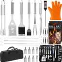 28PCS Stainless Steel BBQ Grill Accessories Set, Grilling Gifts for Men Birthday Father's Day, Portable Multifunction Grilling Utensils Tools Kit with Storage Bag for Outdoor Grill Camping BBQ Party