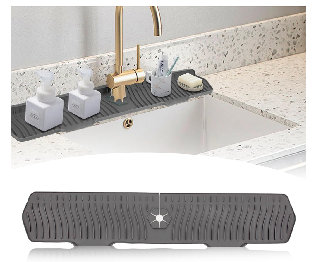 Sink Splash Guard,Longer Silicone Sink Mat for Kitchen Bathroom,Kitchen Faucet,Silicone Sink Faucet Mat Splash Guard, Drip Protector Splash Countertop (Grey)