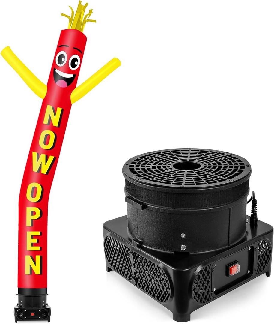 10FT Tall Inflatable Tube Man Now Open Wacky Wavy Dancing Guy with 3/4 HP Weather-Resistant Blower (12''Diameter) for Outdoor Decoration Advertising Business Promotion