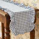 HunnmingRe 1 Pcs Blue Plaid Gingham Ruffle Table Runner 118 x 13.8'' Farmhouse Table Runner 100% Cotton Scalloped Long Dresser Scarves for Dining Room, Wedding, Kitchen Rustic Home Decor