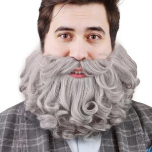 Honcloud Men's 8 Inches Curly Gray Realistic & Fluffy Fake Beard For Wizard Costume Party and Halloween(Gray)