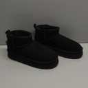 OOW Ankle Platform Boots for Women Genuine Suede Short Winter Snow Boot with Cozy Lined (11 Wide, Black)