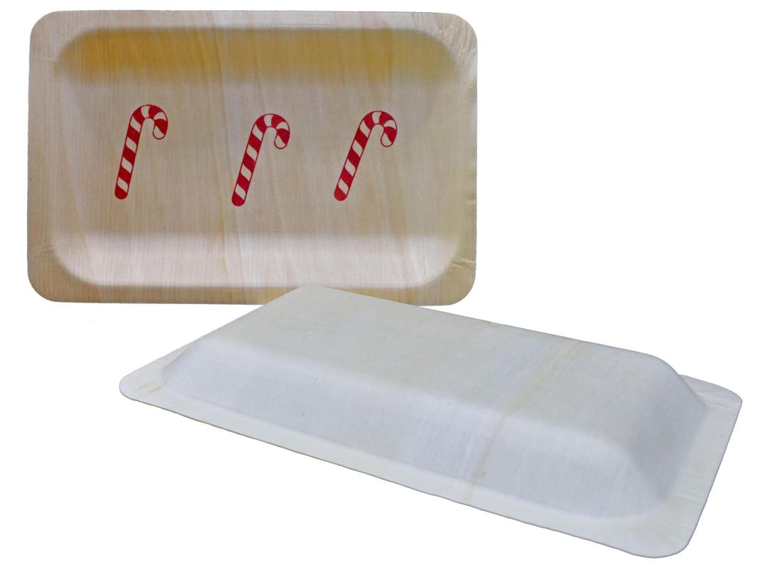 Perfect Stix Christmas Candy Cane Design 7 Inch Wooden Disposable Plates, Pack of 30